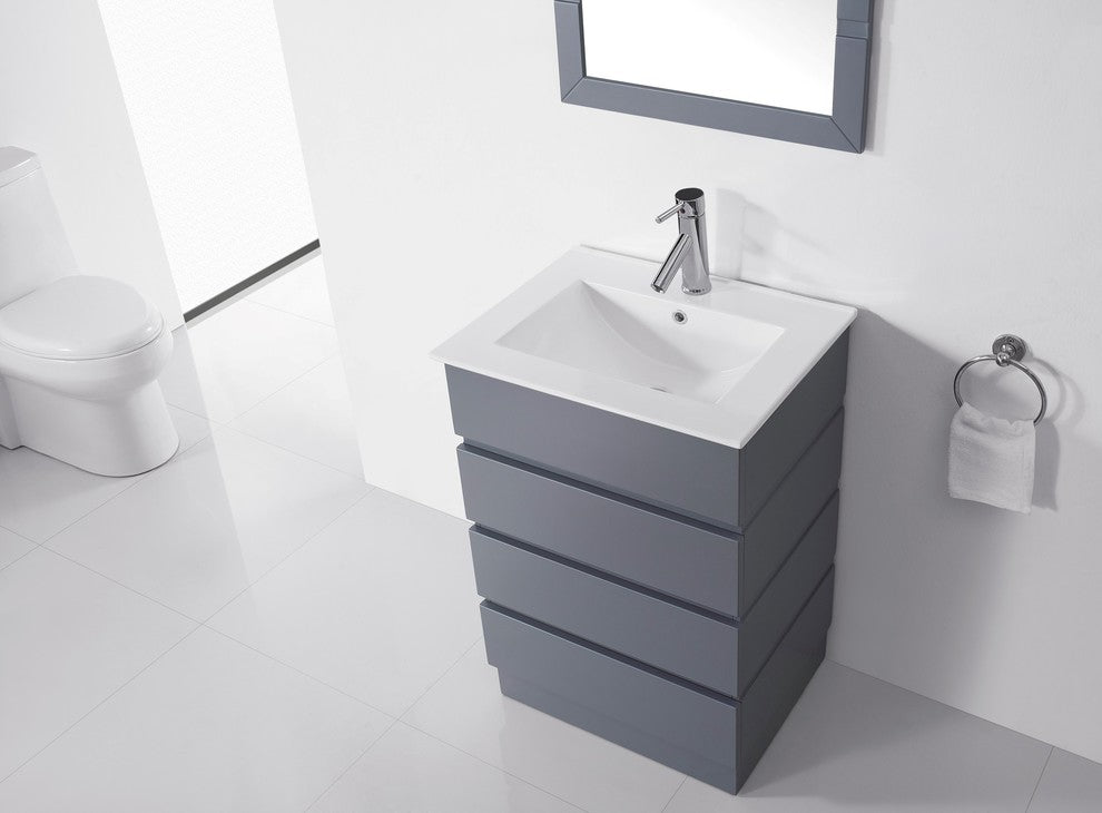 Bruno 24" Single Bathroom Vanity Set, Gray, Brushed Nickel Faucet