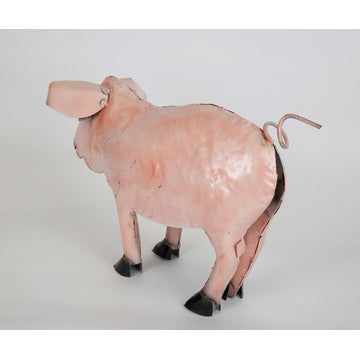 Recycled Metal Standing Pig, Pink