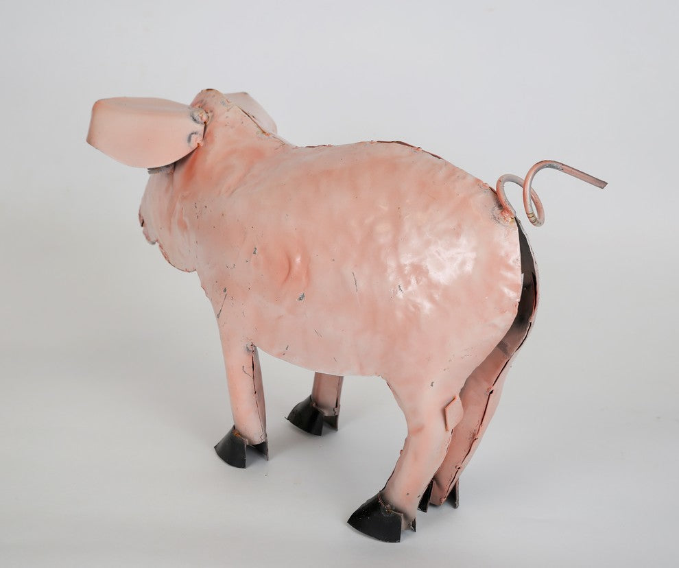 Recycled Metal Standing Pig, Pink