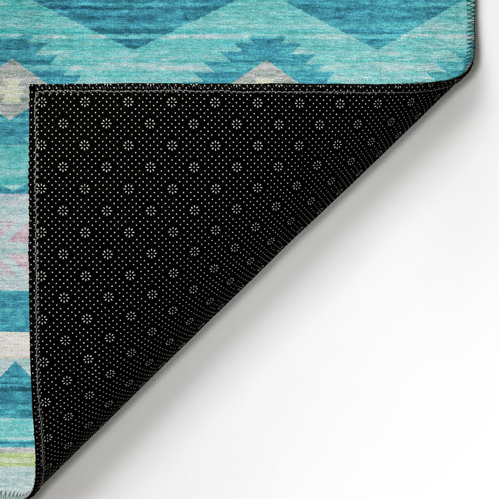Indoor/Outdoor Phoenix PH3 Teal Machine Washable 3' x 5' Rug