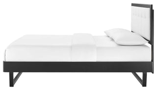 Platform Bed Frame, Full Size, Wood, Black White, Modern Mid-Century, Bedroom