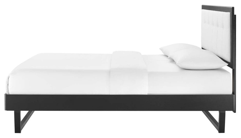 Platform Bed Frame, Full Size, Wood, Black White, Modern Mid-Century, Bedroom