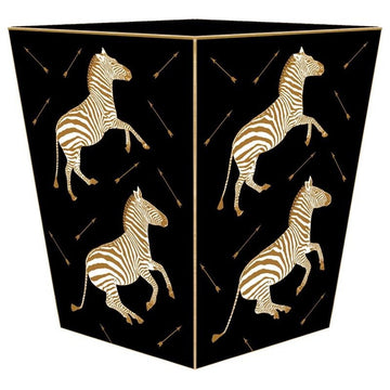 WB8493, Zebra Trot on Black Wastepaper Basket