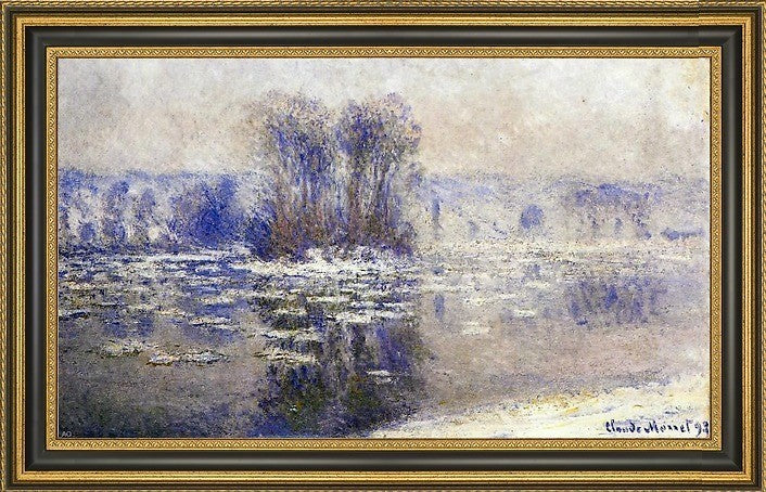 Claude Oscar Monet Floes at Bennecourt Framed Premium Canvas Print, 18"x27"