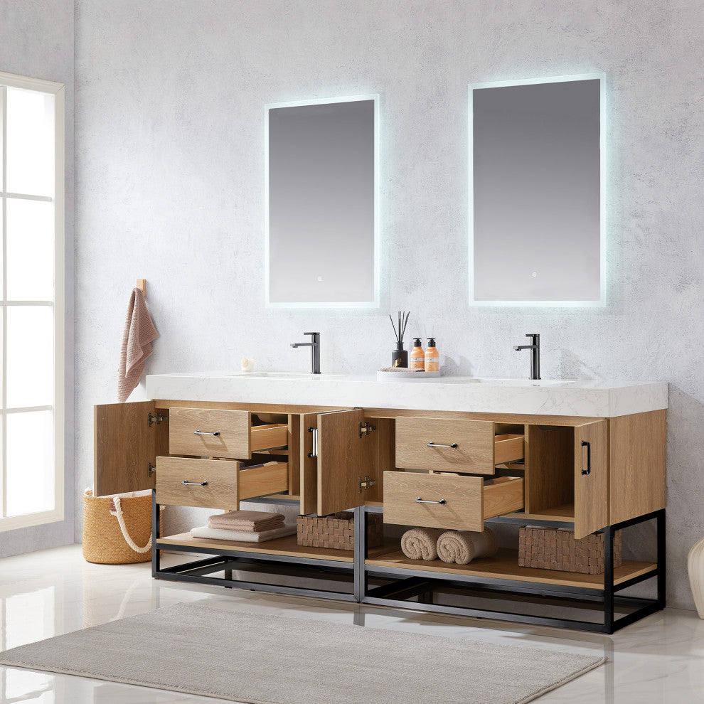 Alistair Vanity, North American Oak, Matte Black Hardware, 84", With Mirror