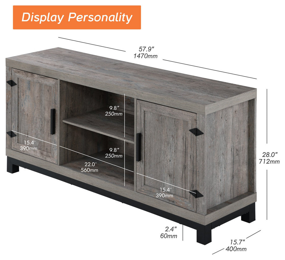 Rustic Gray Classic TV Stand With Adjustable Shelves