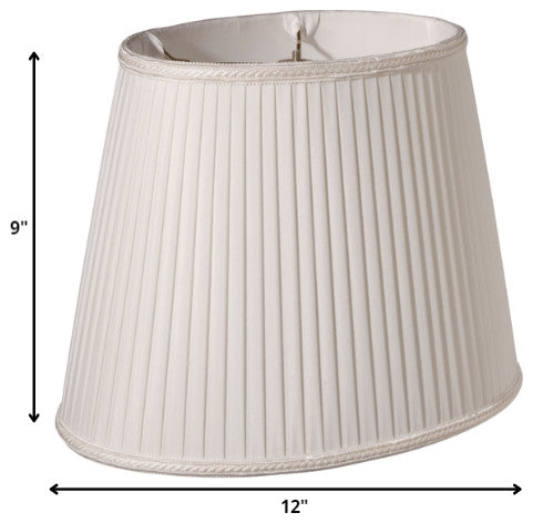 12" White Oval Side Pleat Paperback Shantung Lampshade