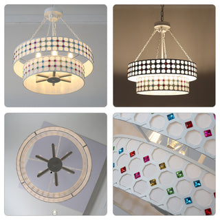 Modern Two-Tier Drum-Shaped Light Fixture, 6 Lights , Brushed Nickel