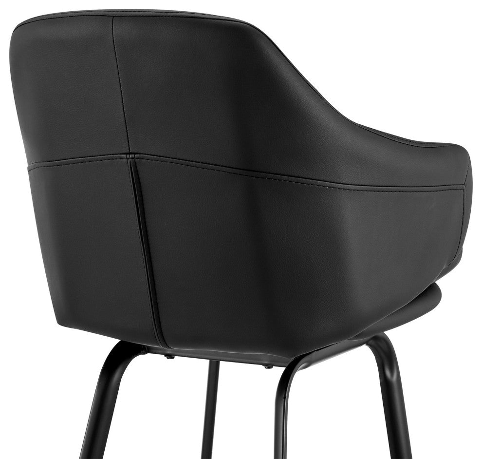 30" Black Faux Leather and Black Metal Swivel Bar Stool