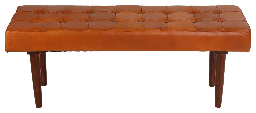 Bare Decor Edison Genuine 100% Leather Bench Ottoman, Brown