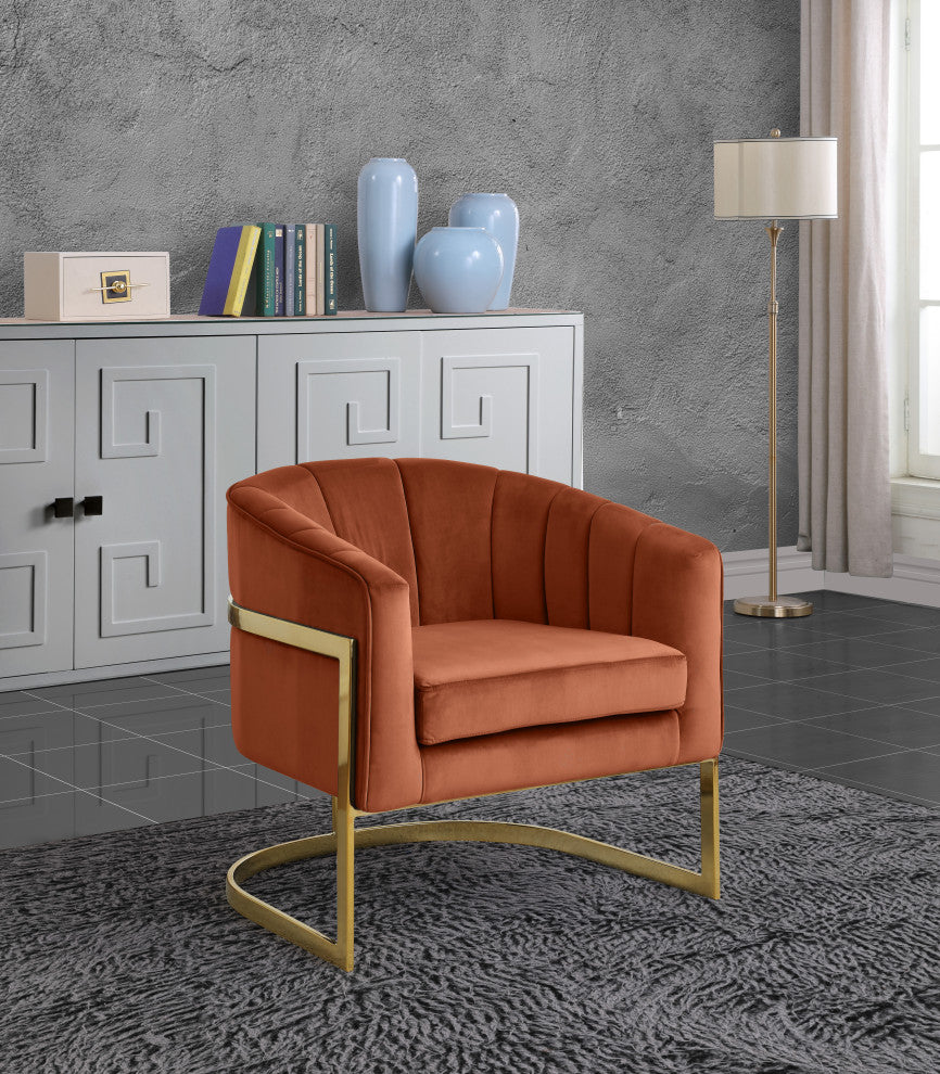 Carter Velvet Upholstered Accent Chair, Cognac