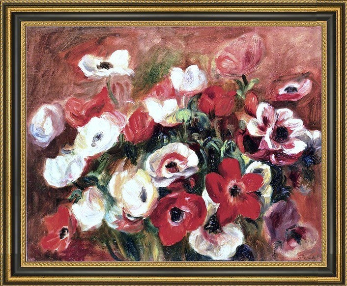 Pierre Auguste Renoir Spray of Anemones Framed Premium Canvas Print, 20"x25"