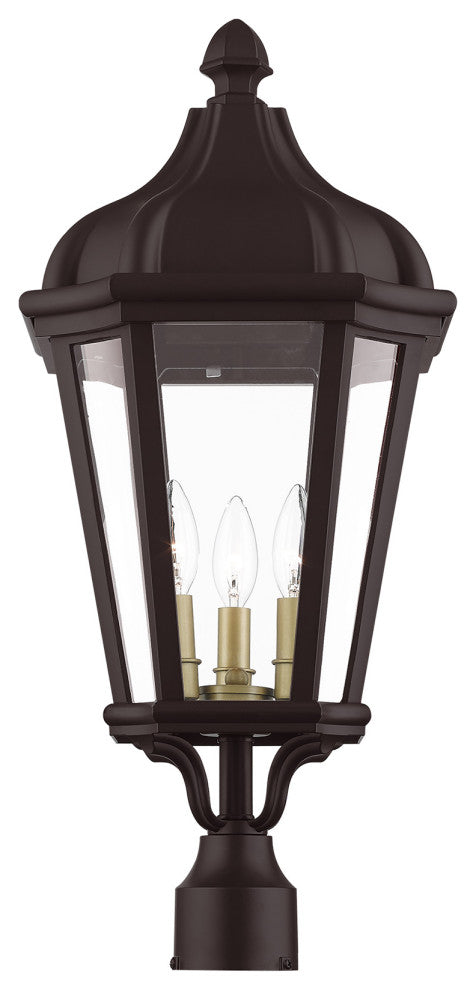 Livex Morgan 3 Light Bronze, Antique Gold Cluster Large Outdoor Post Top Lantern