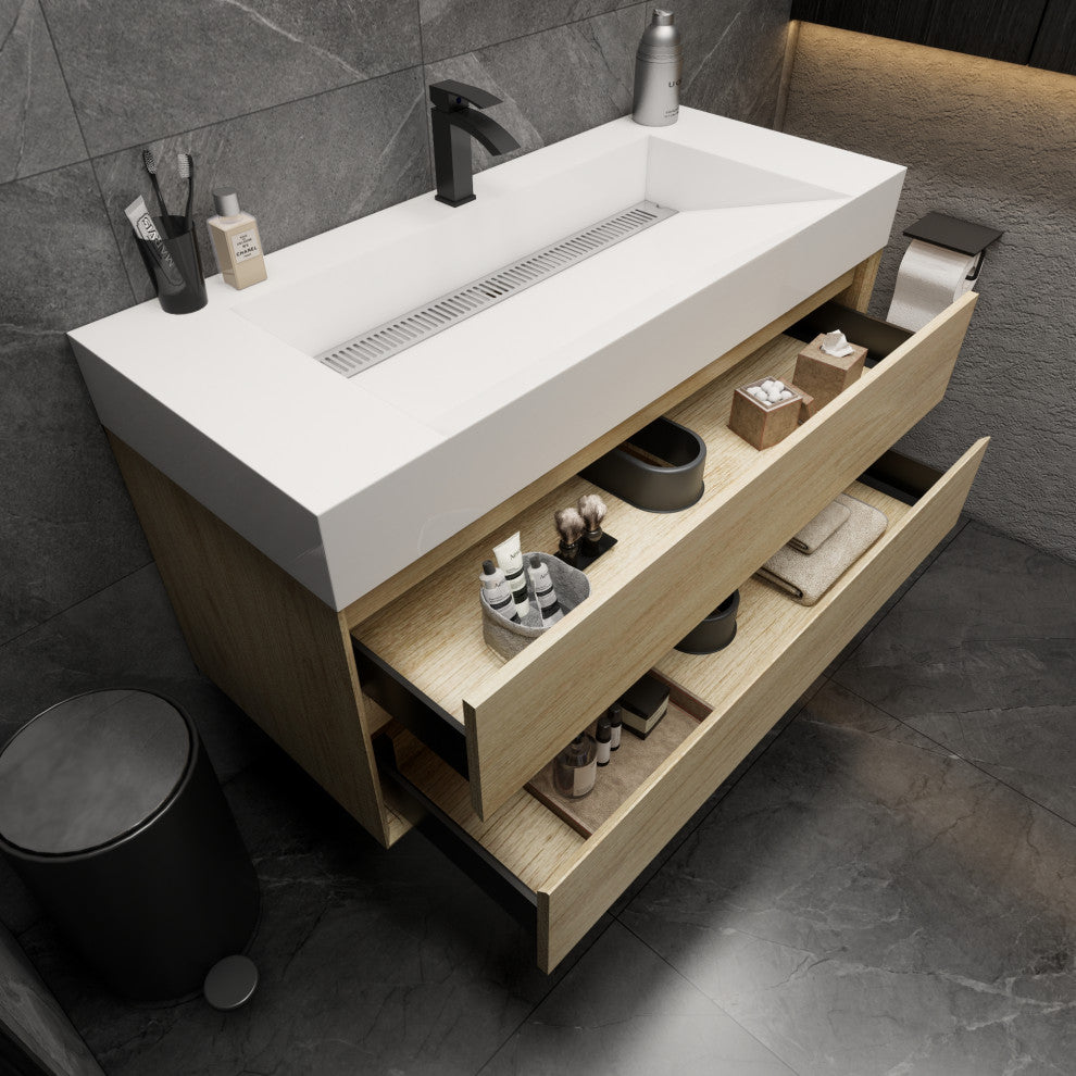 MAX 48" Floating Bath Vanity With Acrylic Sink, Coffee Wood