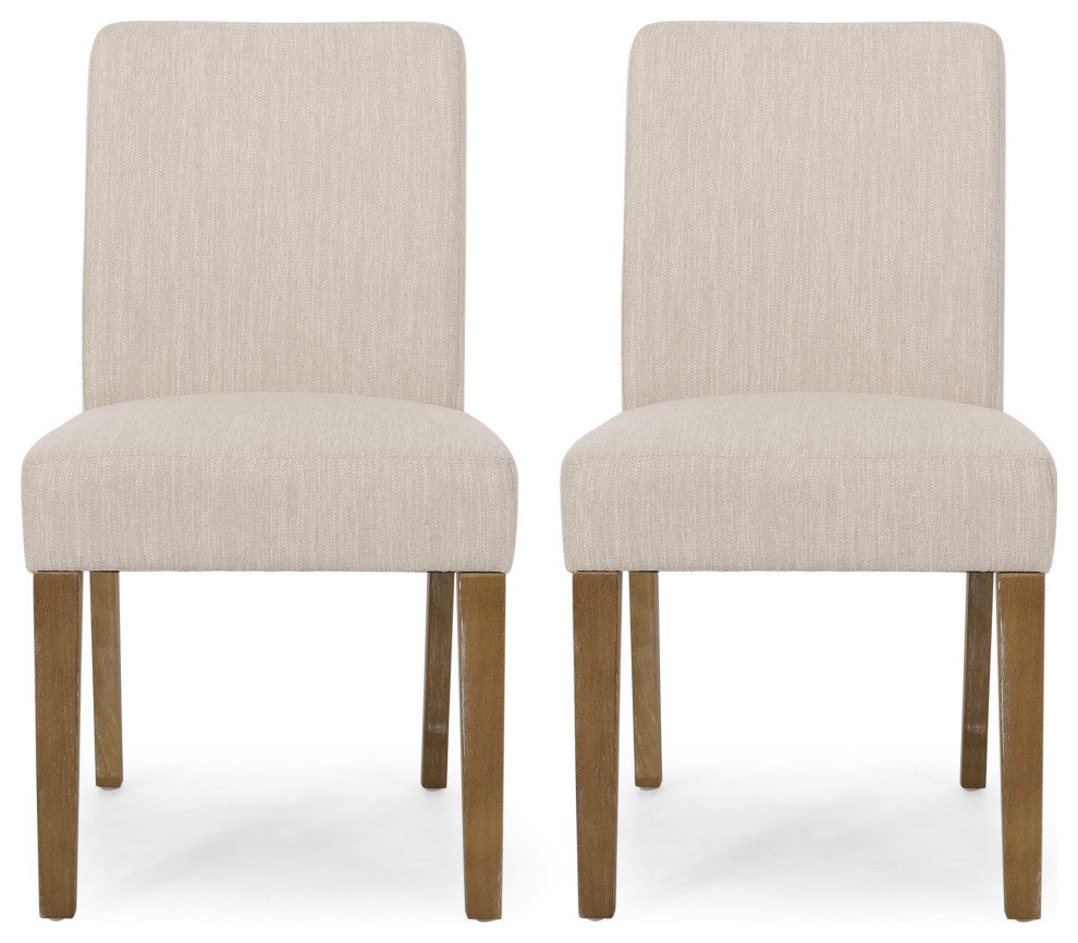 Kuna Contemporary Upholstered Dining Chair, Set of 2, Beige/Weathered Brown
