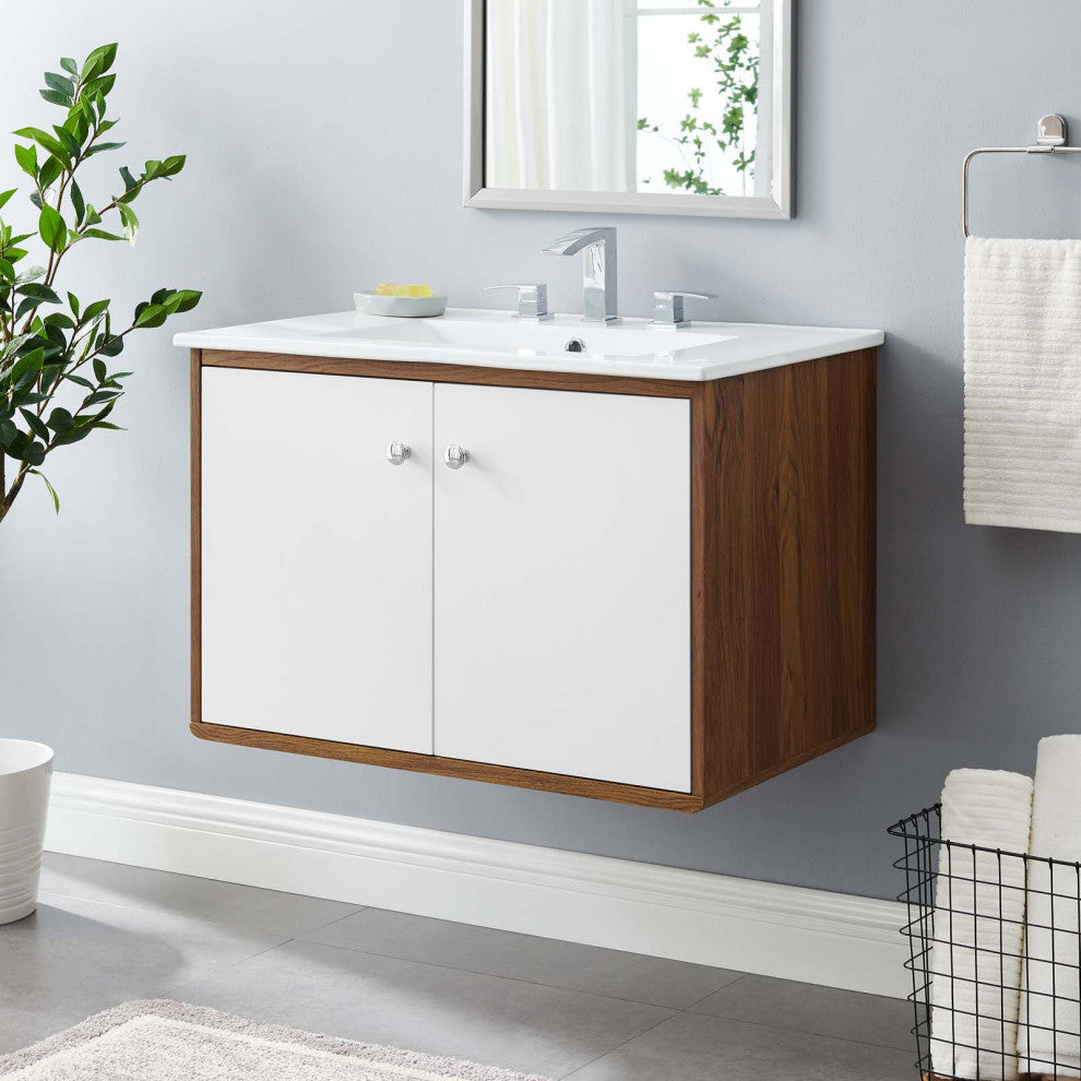 Transmit 30" Wall-Mount Bathroom Vanity - Walnut White