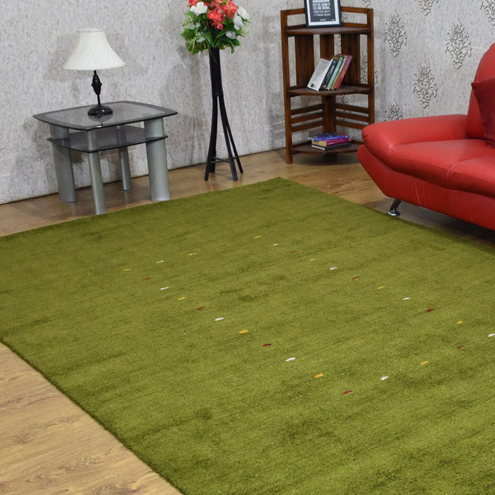 Hand Knotted Loom Silk Mix Area Rug Contemporary Green