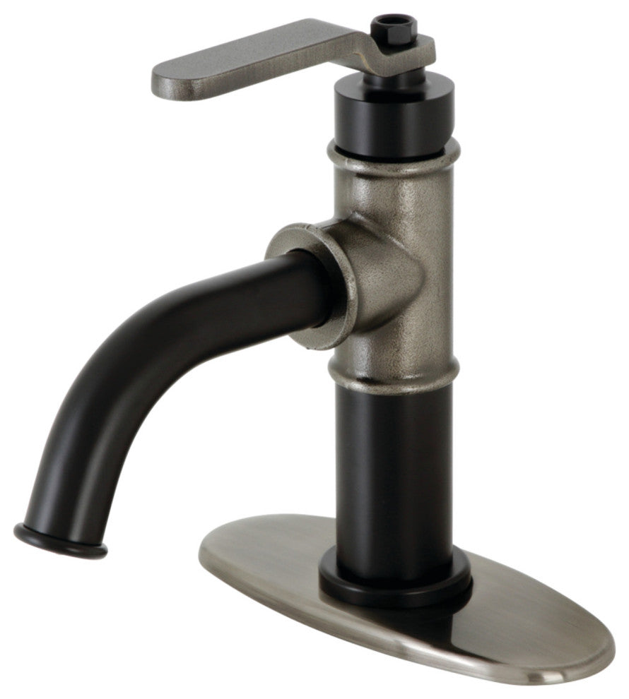 Single-Handle Bathroom Faucet With Push Pop-Up, Matte Black/Black Stainless