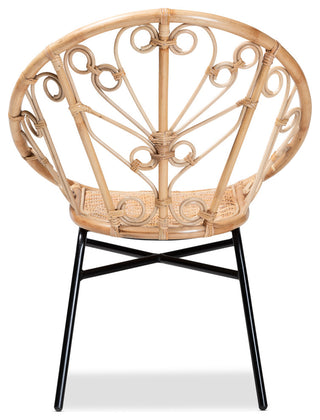 Zenaida Modern Bohemian Natural Brown Rattan and Black Metal Chair