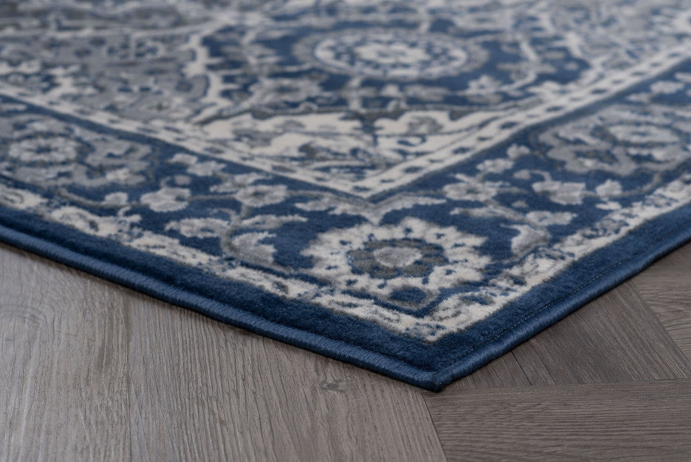 Newcomb Traditional Oriental Navy Rectangle Area Rug, 5'x7'