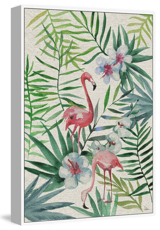 "Tropical Flamingos III" Floater Framed Painting Print on Canvas, 20"x30"