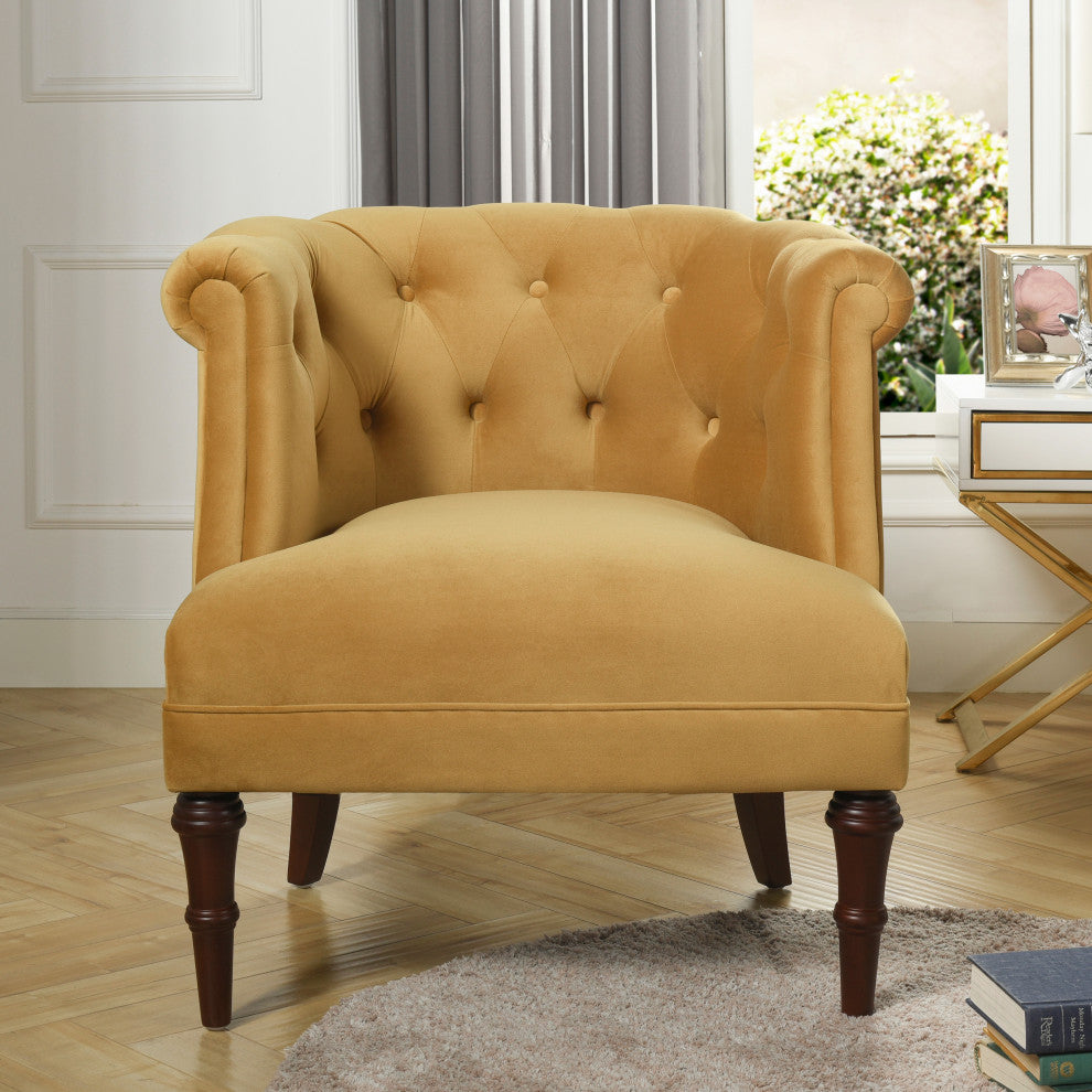 Katherine Tufted Accent Chair, Gold Velvet