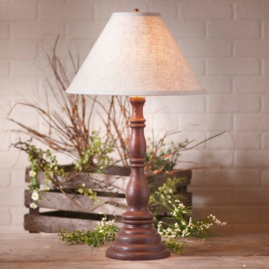 Wood Table Lamp With Punched Linen Shade USA Handmade Davenport, Red