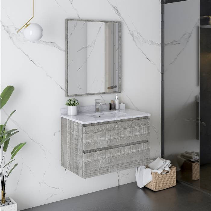 Fresca Formosa Modern 30" Ash Wall Hung Single Sink Vanity Set, Faucet Fft3071bn