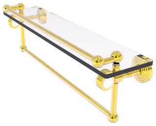 Pacific Grove 22" Groovy Glass Shelf with Towel Bar, Polished Brass