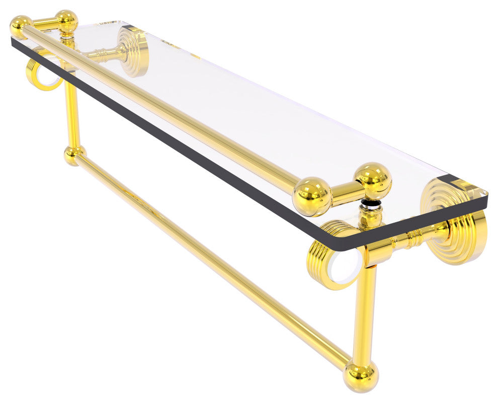 Pacific Grove 22" Groovy Glass Shelf with Towel Bar, Polished Brass