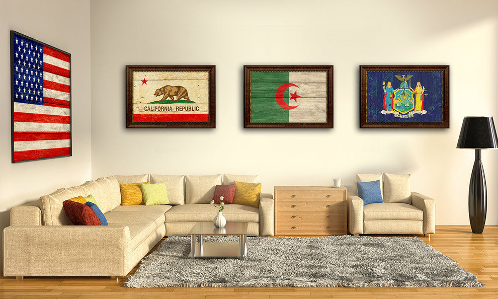 Algeria Country Textured Flag Print With Brown Gold Frame, 15"X21"