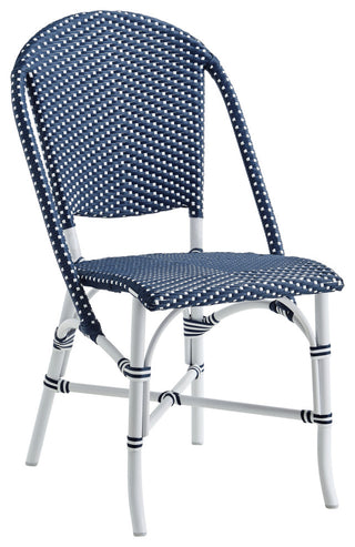 Sofie Outdoor Dining Side Chair, White Frame, Navy With White Dot