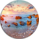Mediterranean Sea Sunrise, Seashore Photo Round Metal Wall Art, 36"