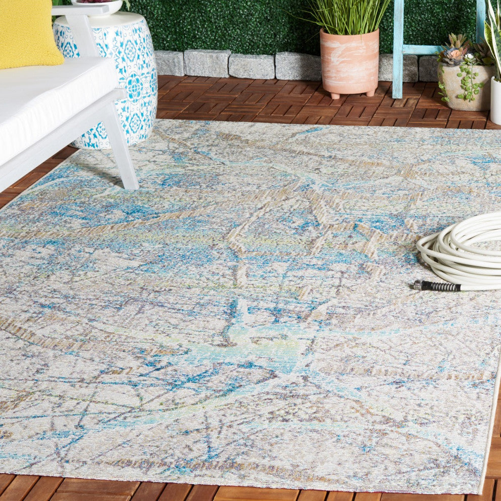 Safavieh Barbados Collection Indoor-Outdoor, BAR548 Rug, Ivory/Blue/Green, 4'x6'