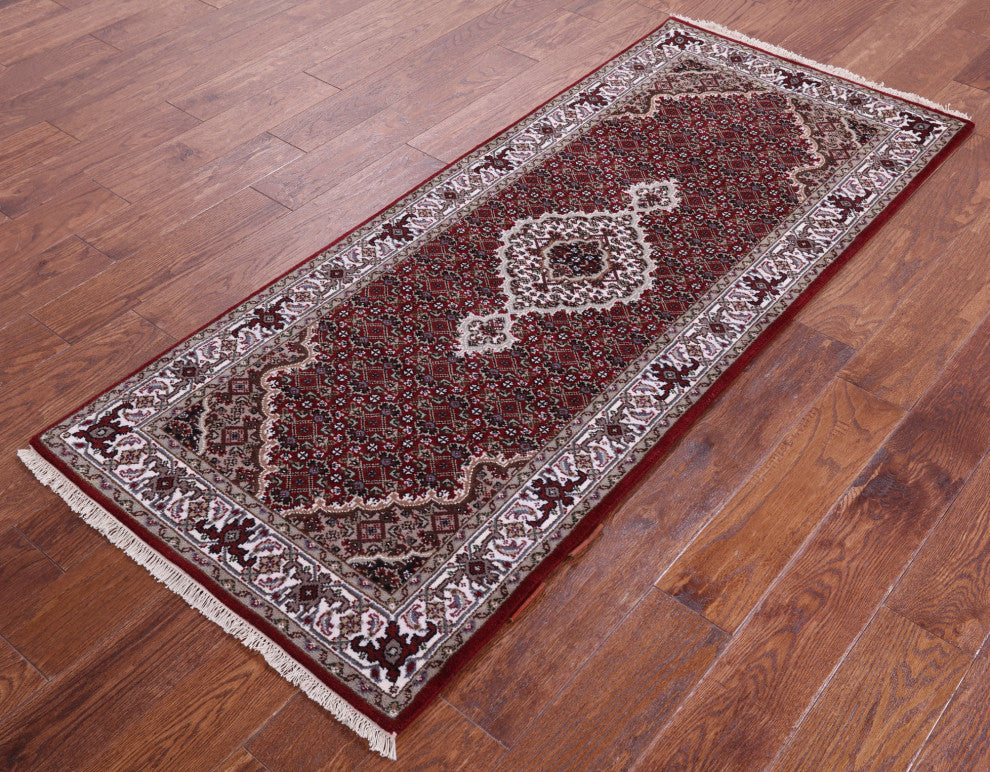 Runner Persian Tabriz Hand Knotted Wool & Silk Rug 2' 6" X 6' 0" - Q13029
