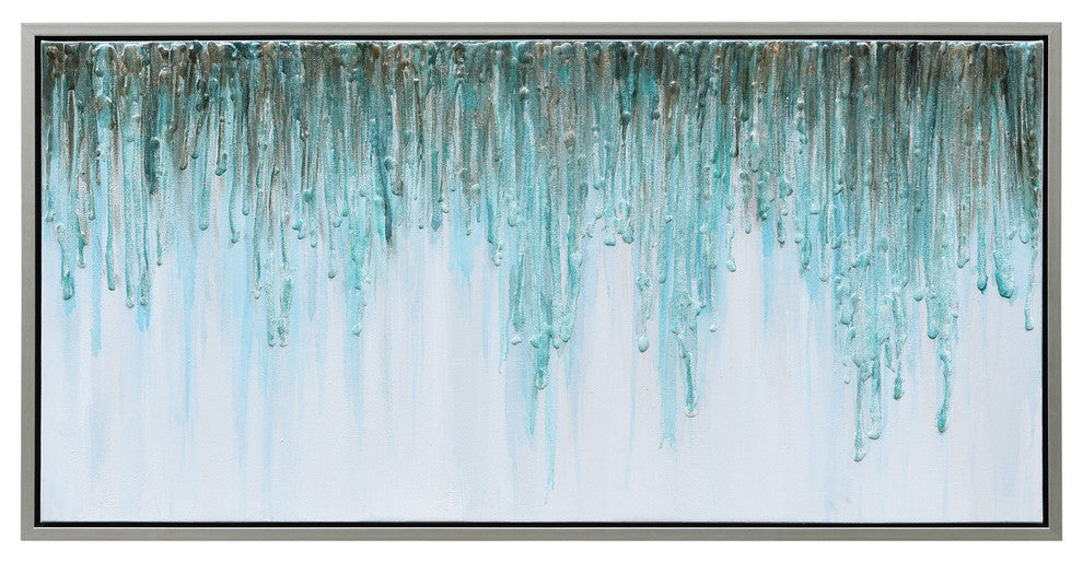 Green Frequency Abstract Textured Glitter Hand Painted Wall Art