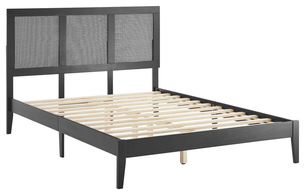 Sirocco Rattan and Wood Full Platform Bed, Black