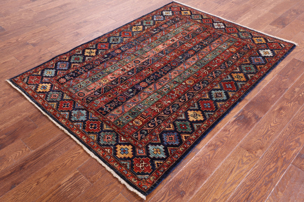 Persian Gabbeh Shall Hand Knotted Rug 4' 2" X 5' 10" Q4996