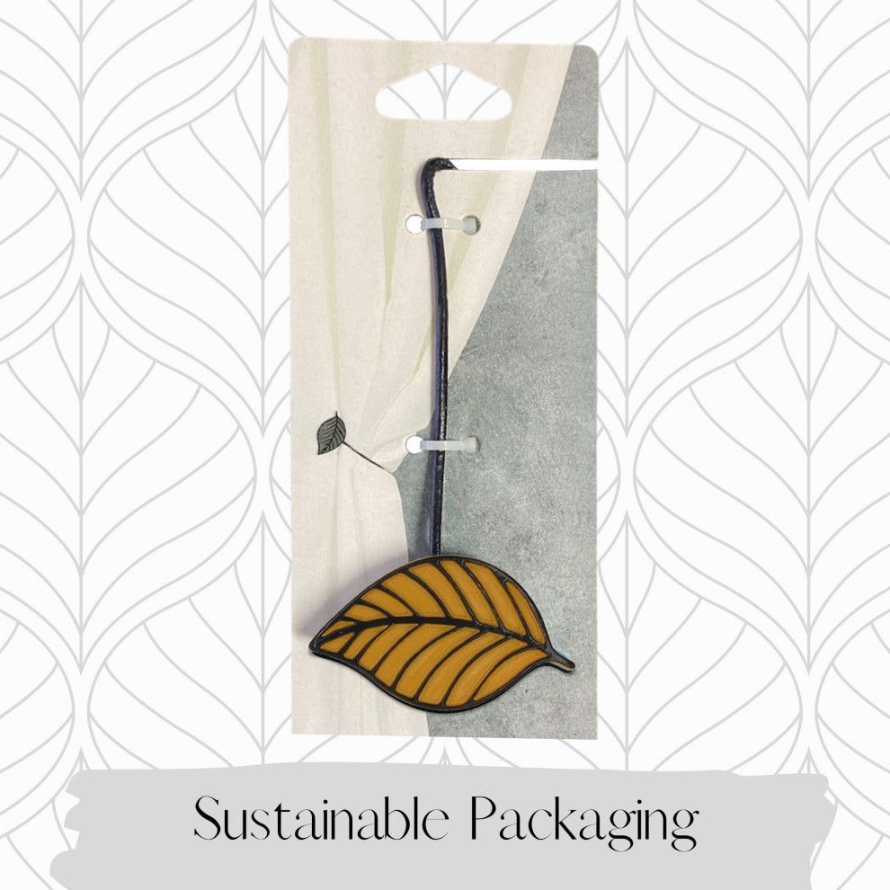 Magnetic Curtain Tiebacks "“ Leaf Design in Resin, Yellow, Pack of 2