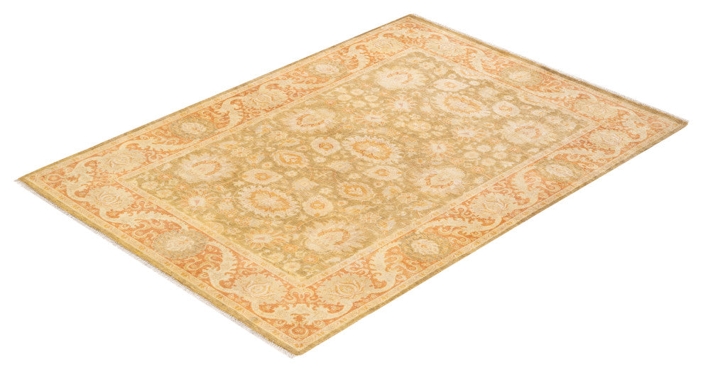 Minhla Square One-of-a-Kind Hand-Knotted Area Rug Green, 4'7"x6'6"