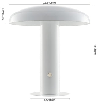 Suillius 11" Rechargeable/Cordless Iron Integrated Mushroom Table Lamp, White