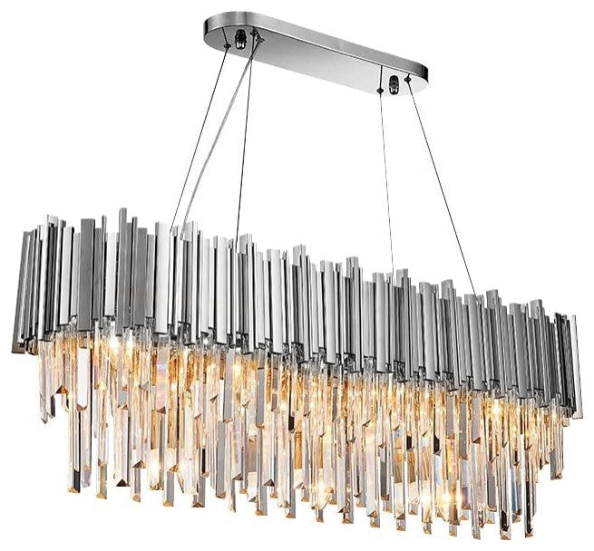 Gio Crystal Dining Room Chandelier, Polished Chrome, Length 40"