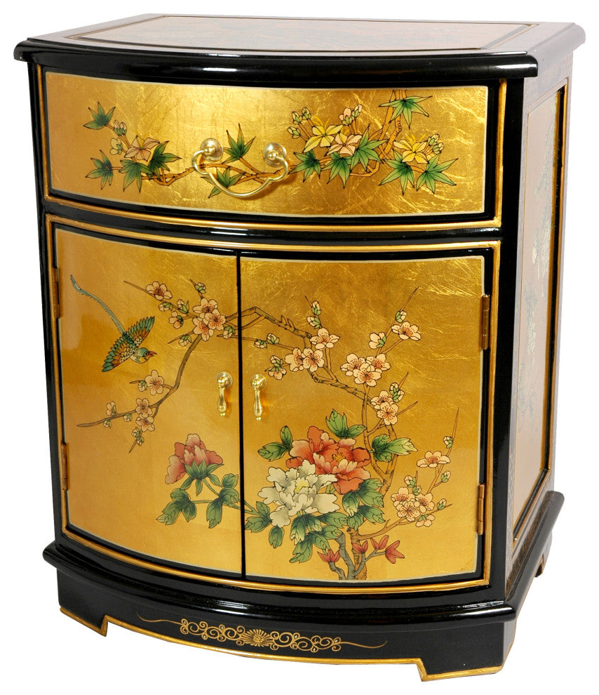 Gold Leaf Round Front Shoe Cabinet
