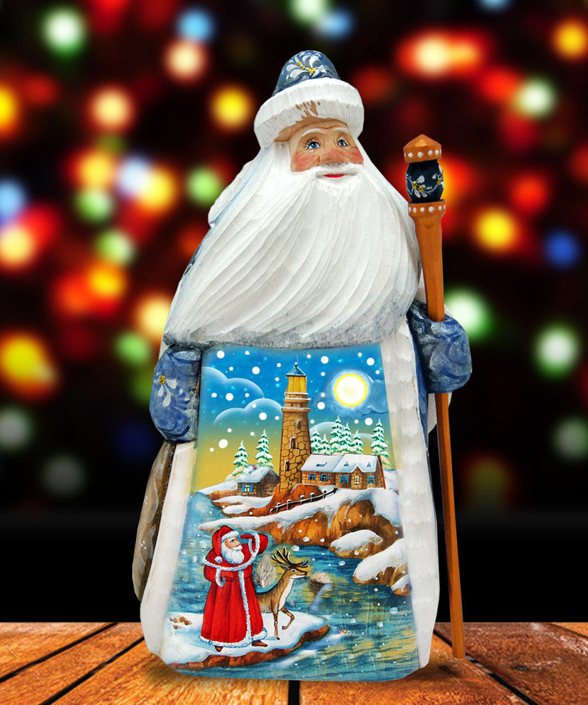 Lighthouse Wood-Carved Santa