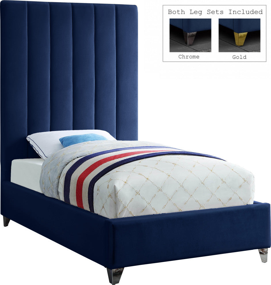 Via Velvet Upholstered Bed, Navy, Twin