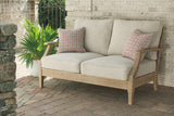 Coastal Outdoor Patio Eucalyptus Loveseat with Cushions, Beige