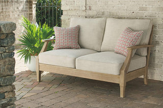 Coastal Outdoor Patio Eucalyptus Loveseat with Cushions, Beige