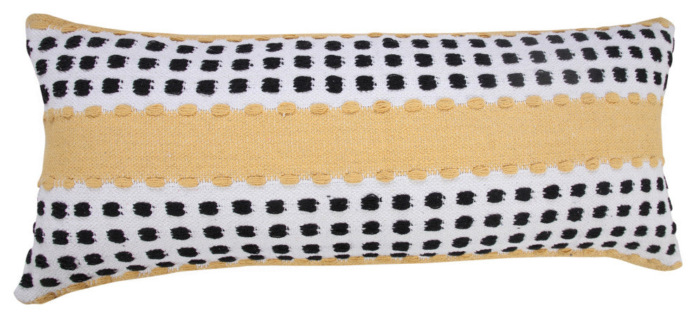 Ox Bay Handwoven Yellow/Black Stripe Organic Cotton Pillow Cover, 14"x36"