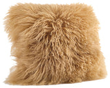 Mongolian Lamb Fur Design Down Filled Throw Pillow, 20" Square, Gold