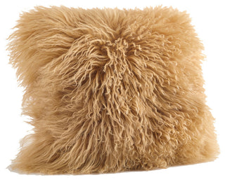 Mongolian Lamb Fur Design Down Filled Throw Pillow, 20" Square, Gold